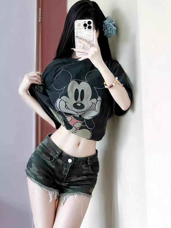 Shorts jeans camuflado sexy americano retrô, cintura baixa, super curto, feminino, pequeno, verão, perna reta, skinny, bainha, calça quente XS