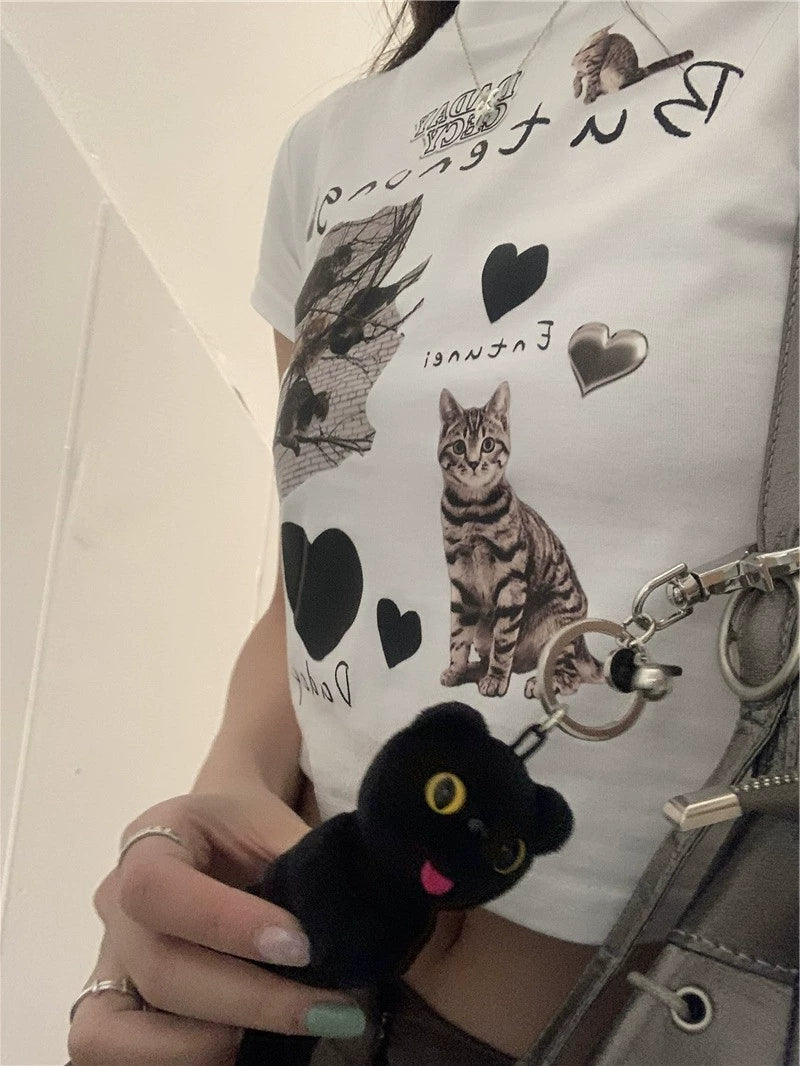 Camiseta de manga curta com estampa sexy e doce redutora de idade