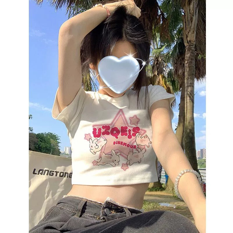 Camiseta de manga curta com estampa sexy e doce redutora de idade