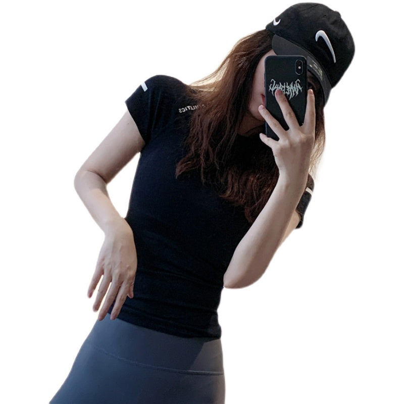 Stretch Tight Women's Sexy Internet Celebrity Short Sleeve Sports Tops