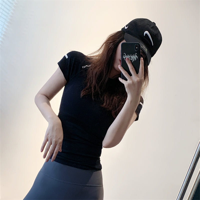 Stretch Tight Women's Sexy Internet Celebrity Short Sleeve Sports Tops