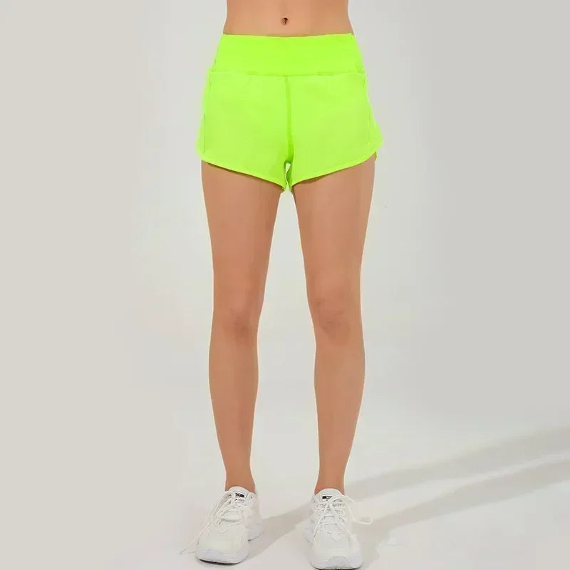 Shorts esportivos Lemon Speed Up femininos com zíper nas costas e bolsos, com forro, para corrida, exercícios, academia e treino, roupa esportiva