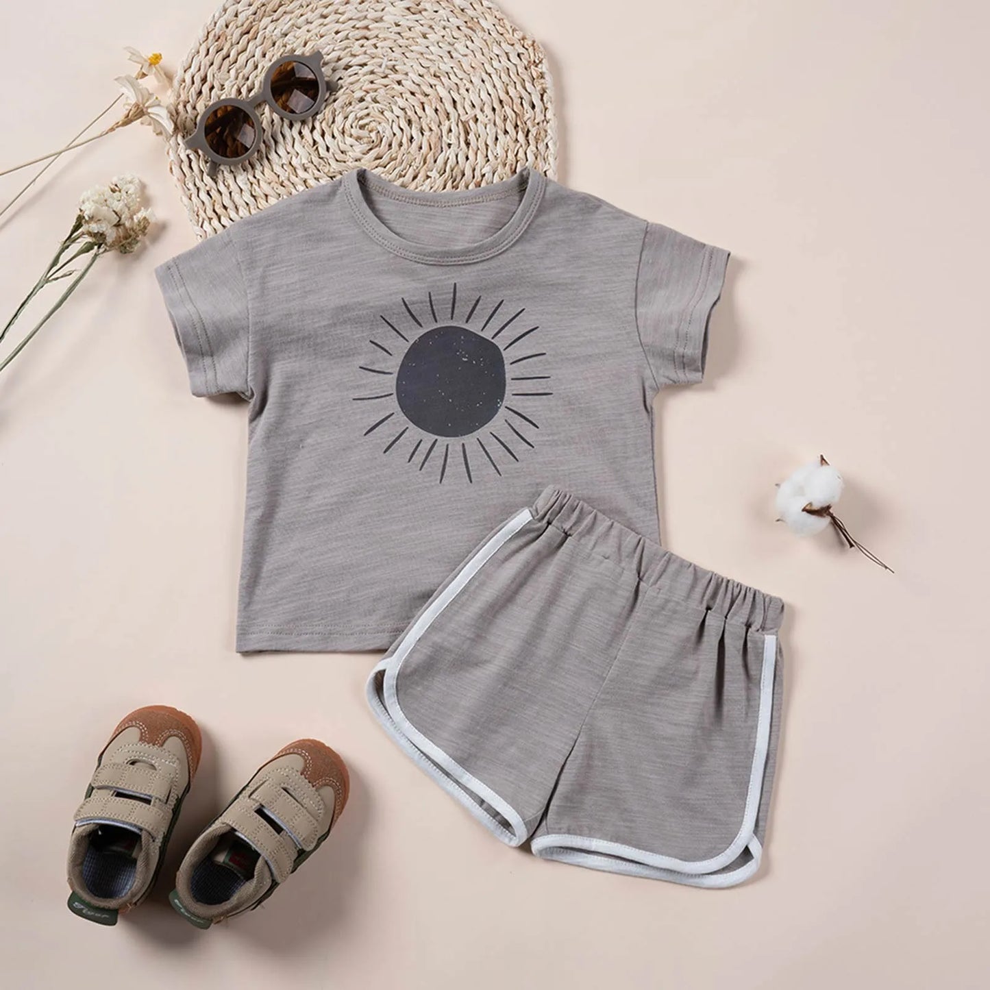 Conjunto de cardigã e shorts de manga curta com lapela para meninos, verão, praia, camisa floral de verão, dois shorts, roupa de outono para meninos