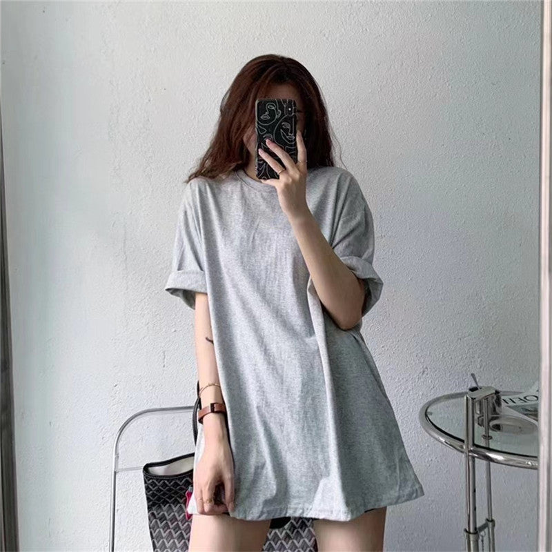 Short-sleeved Solid Color Mid-length Half-sleeved Bottoming Shirt Candy Color