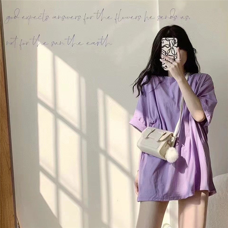 Short-sleeved Solid Color Mid-length Half-sleeved Bottoming Shirt Candy Color