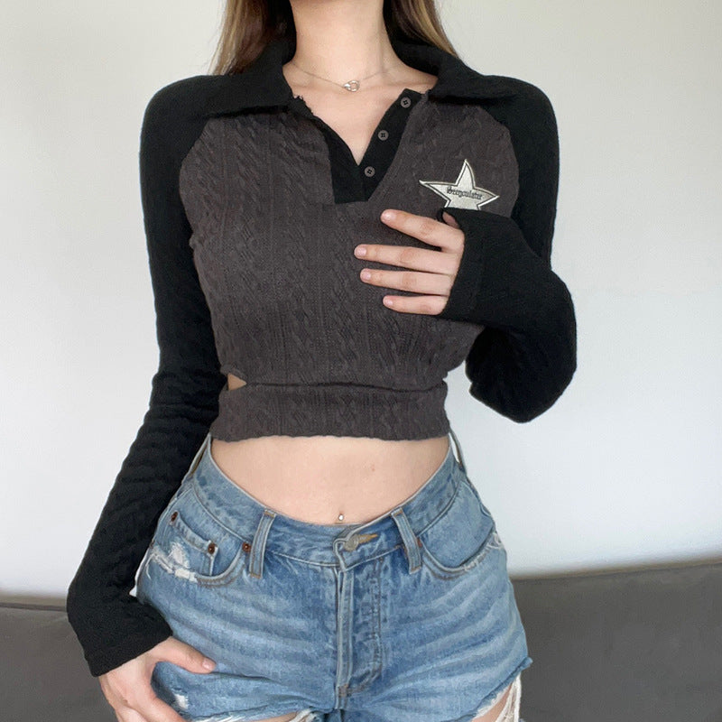 Fried Dough Twist Textured Star Cloth Hollow Knit Top