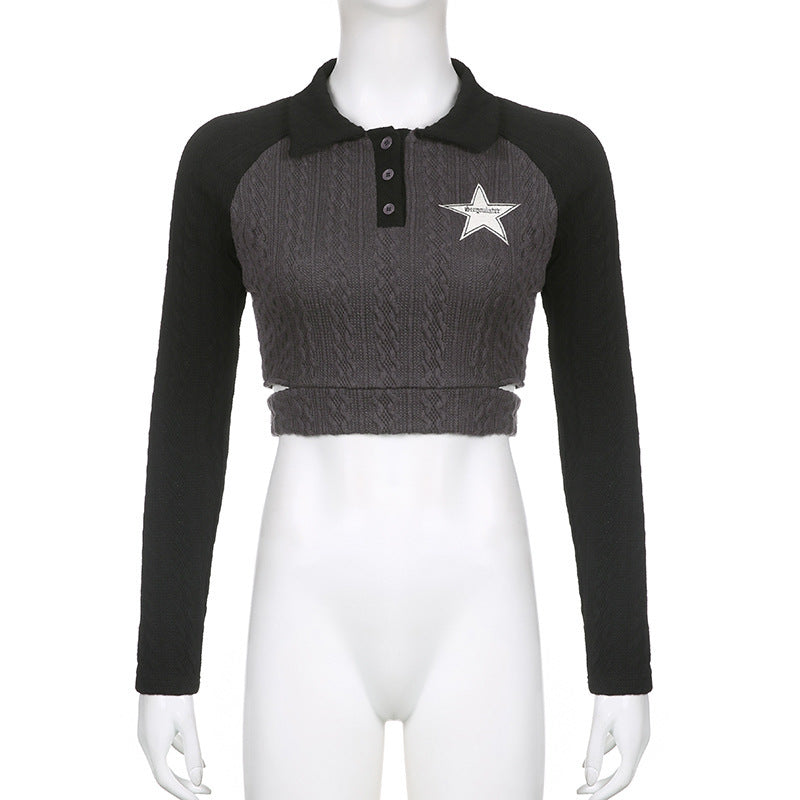 Fried Dough Twist Textured Star Cloth Hollow Knit Top