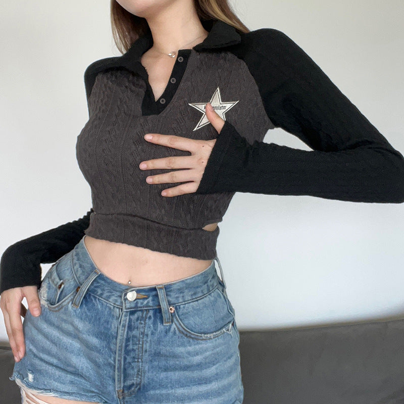 Fried Dough Twist Textured Star Cloth Hollow Knit Top