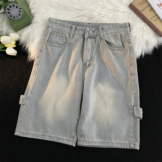 Shorts jeans masculino verão ins hong solto personalidade