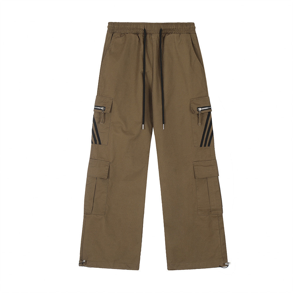 Three Bars Multi-pocket Cargo Pants Men's Loose