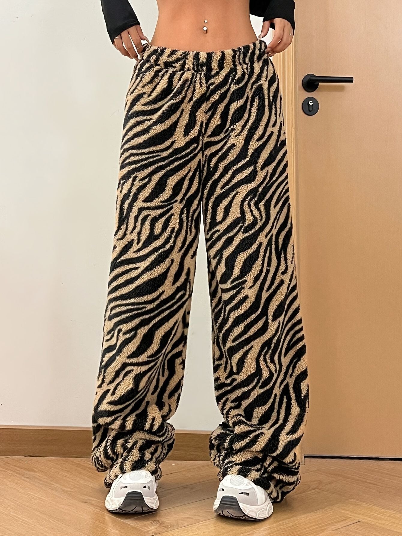 Women's Leopard Print Pants Casual Draping Wide Leg Pants