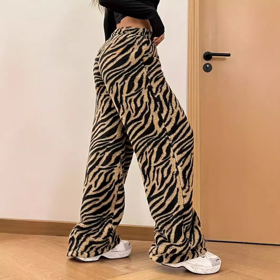 Women's Leopard Print Pants Casual Draping Wide Leg Pants