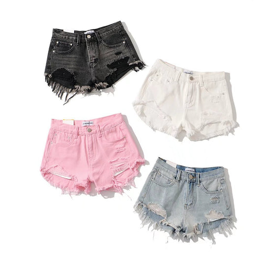 Women's New Low Waist Fringe Denim Shorts