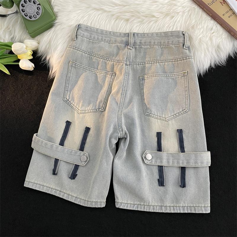 Shorts jeans masculino verão ins hong solto personalidade