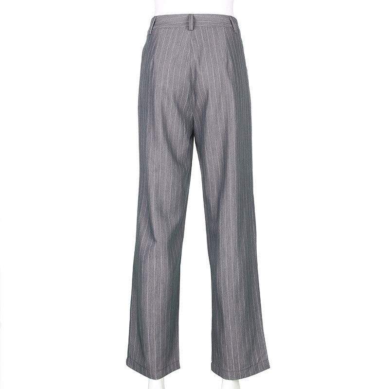 High waist loose slimming striped suit pants