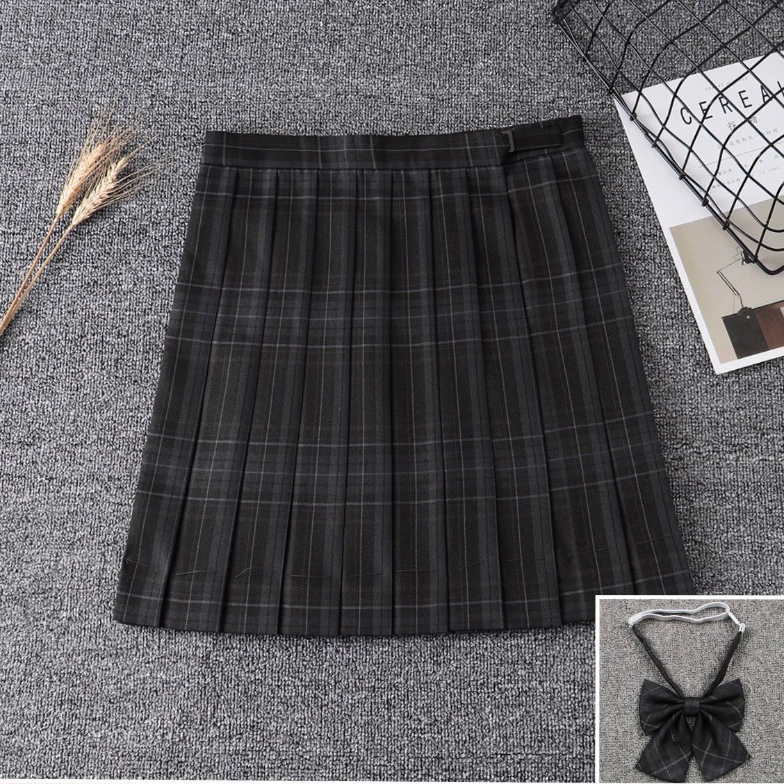 Women's High Waist Plaid Uniform Pleated Skirt