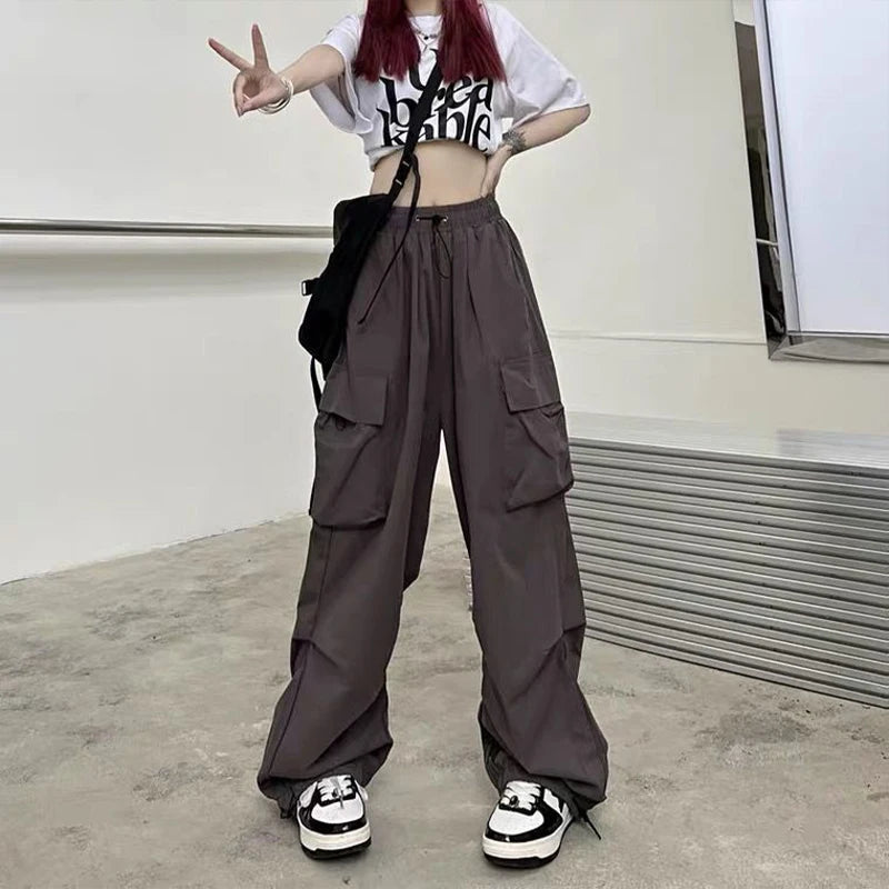 Women Y2K Streetwear Cargo Pants Vintage Fashion High Waist Baggy Trousers Female Loose Sweatpants Wide Leg Joggers Trousers