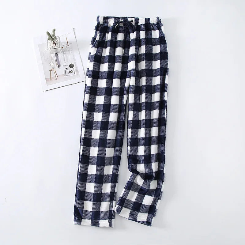 Fdfklak Fashion Plaid New Men Pajama Pants Loose Large Size Flannel Warm Autumn Winter Male Home Wear Trousers Pyjama Homme