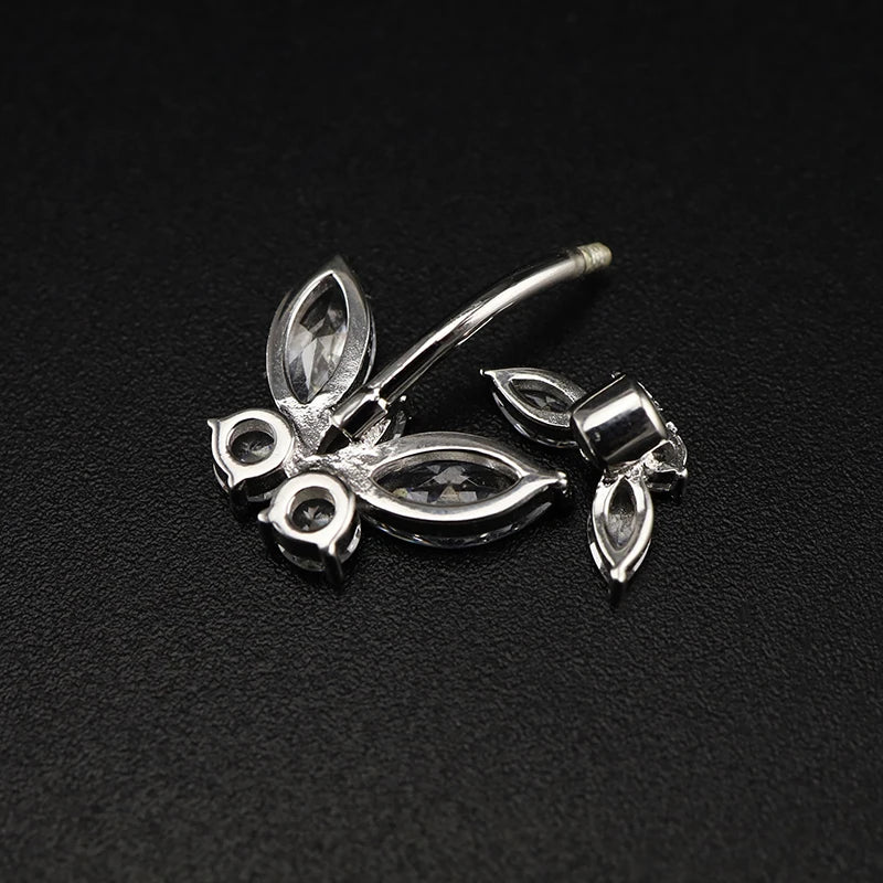 Double Butterfly Body Navel Piercing Belly Button Rings Silver 925 Real Sterling Jewelry For Women 1.5 MM Thick 6 8 10 MM Long