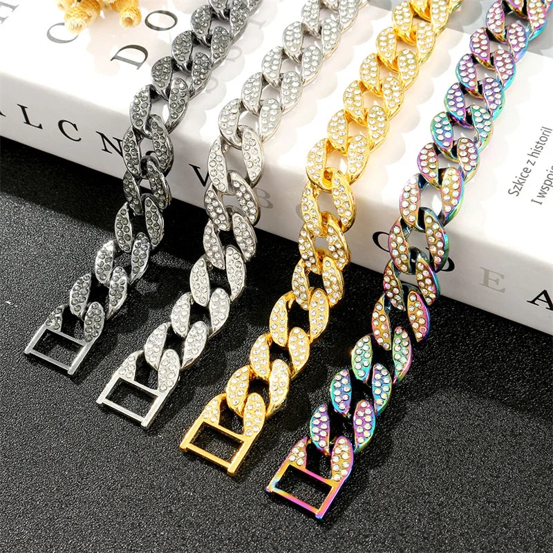 Miami Cuban Link Crystal Anklet for Women Beach Foot Jewelry Hip Hop Rhinestone Quenching Gold Silver Color Summer Party Gift