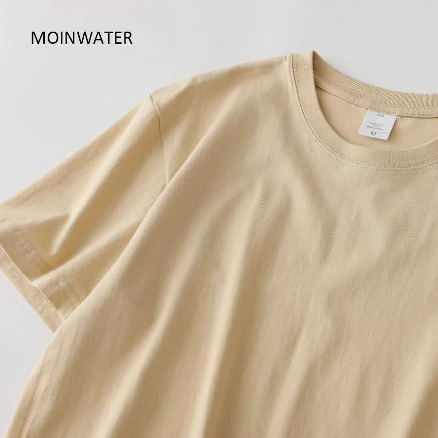 MOINWATER Women New Khaki Solid T shirts Female 100% Cotton Tees Lady Short Sleeve T-shirt Tops for Summer MT21025