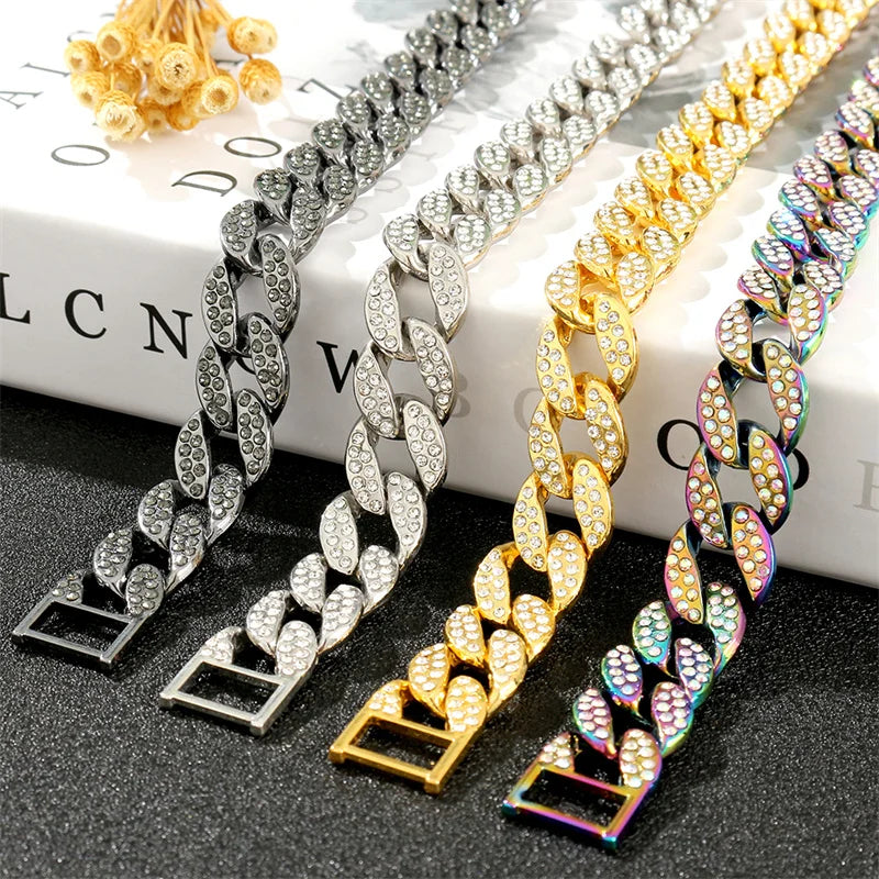 Miami Cuban Link Crystal Anklet for Women Beach Foot Jewelry Hip Hop Rhinestone Quenching Gold Silver Color Summer Party Gift