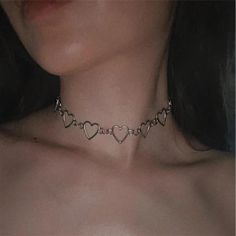 New Hollow Korean Sweet Love Heart Choker Necklace Statement Girlfriend Gift Cute Bicolor Necklace Jewelry Collier Femme 2023