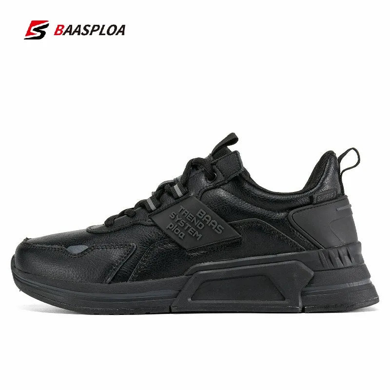 Baasploa Men Leather Shoes Walking Shoe Waterproof Casual Sneakers Non-slip Wear-resistant Running Shoes Breathable Lightweight