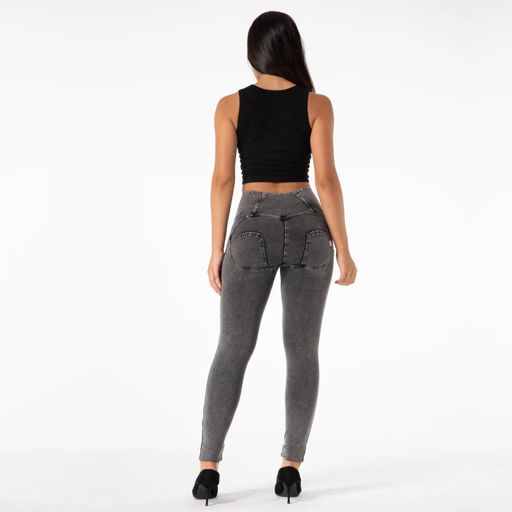 Calças de cintura alta Shascullfites Melody Roupas para fitness Leggings esportivas femininas Costura Hug Calças esportivas cinza Push Up Jeans