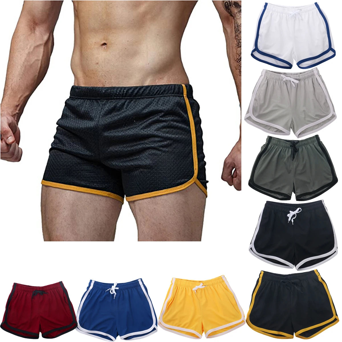 Quick Dry Shorts Beachwear Workout Gym Sports Running Fitness Casual Elastic Drawstring Mesh Shorts For Men