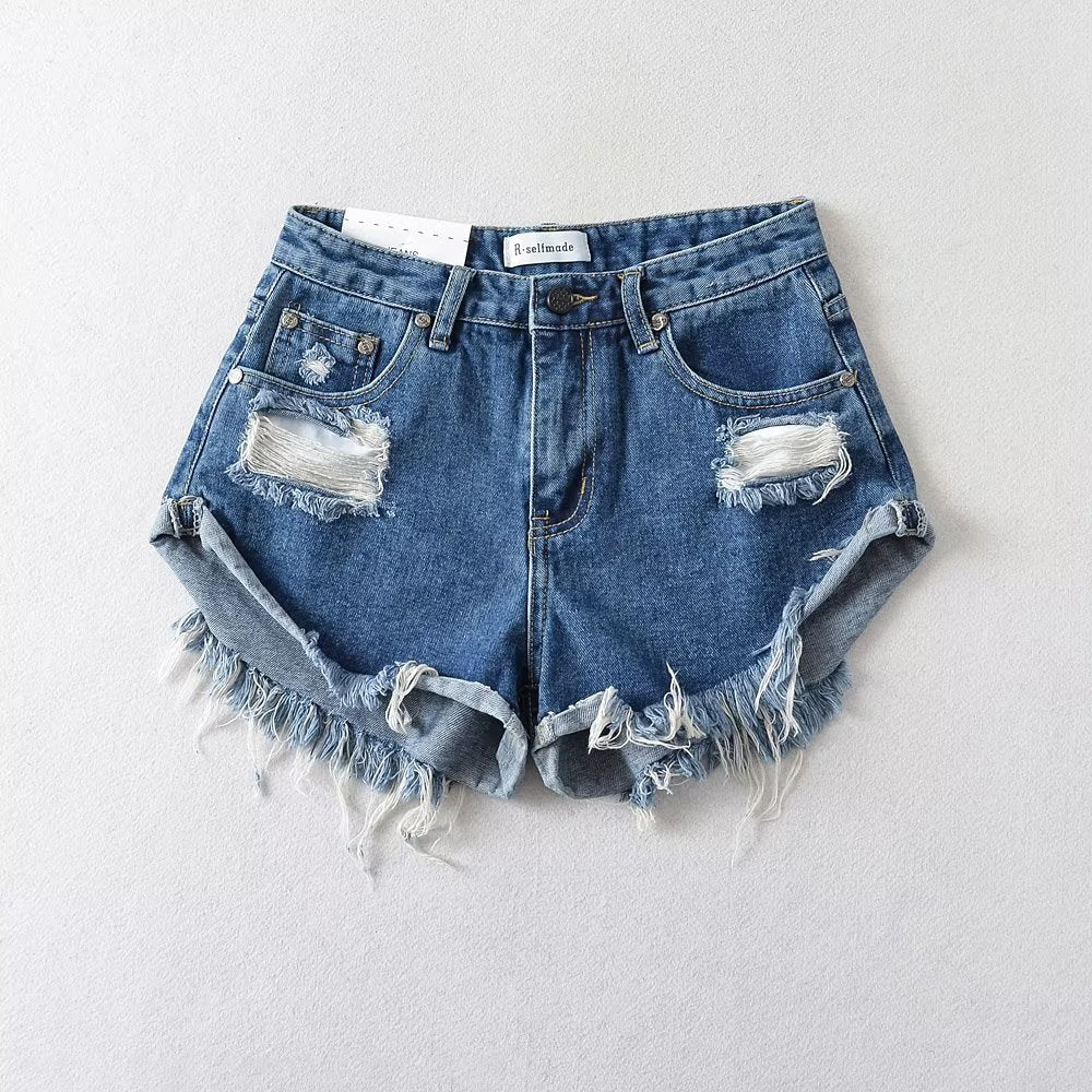 Xiaoguzi Street Raw Hem High Waist Casual Denim Shorts