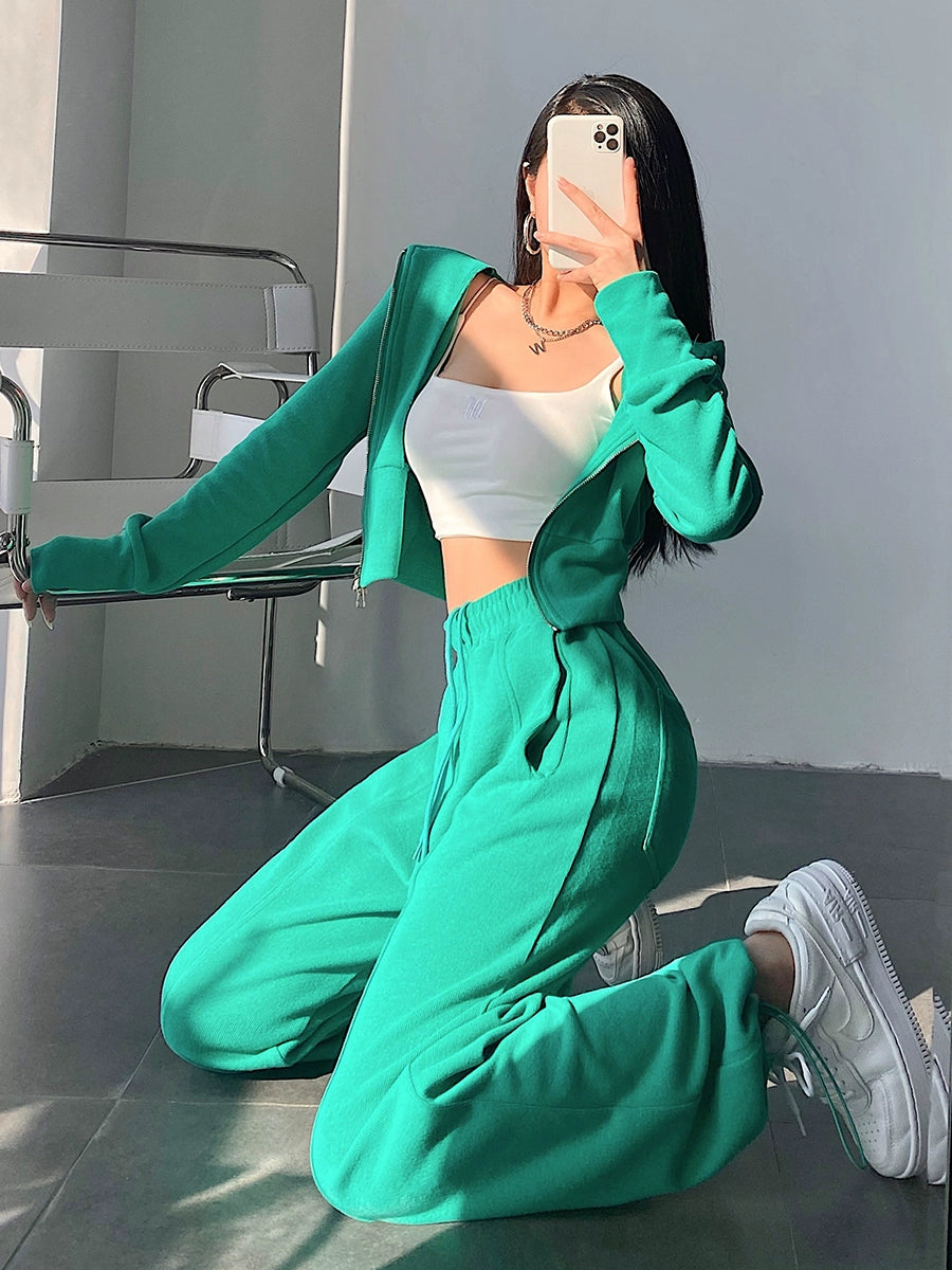 Fashion High Waist Loose Tappered Sports Pants Drawstring