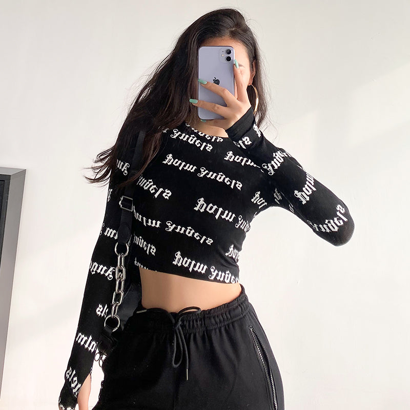 Long Sleeve Ins Printed Bottoming Shirt Thin Top T-shirt