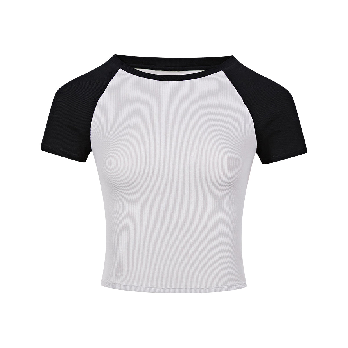 Shanxi Said Black and Gray T-shirt in Contrast Color Short Sleeve Women's High Elastic Tight Sexy Push-up Sexy Style Elegant Slim Looking Short Top