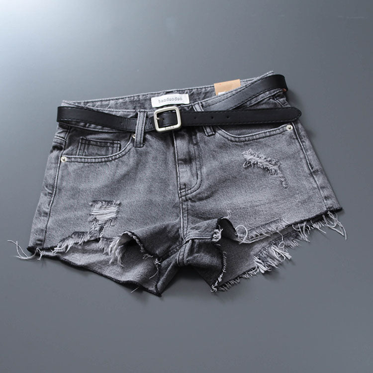 Hong Kong Fashion Brand Tassels Slim-Fit Slim Looking Denim Shorts