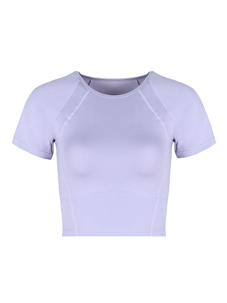 Annerun Tight Feminino Manga Curta Crop Top Esportivo