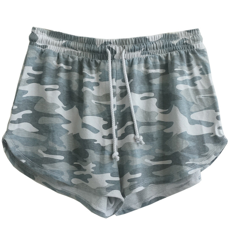 Elastic Waist Casual Wide Leg Running Camouflage Terry Shorts