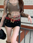 Estilo da moda Y2g Retro Rebite Elegante Alça Jeans Super Shorts Feminino Cintura Baixa Sexy Slim Olhando Hot Hip Calças