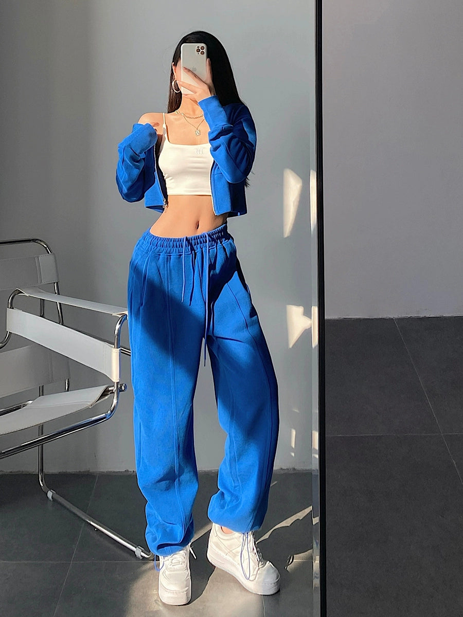 Fashion High Waist Loose Tappered Sports Pants Drawstring