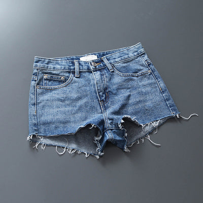 European Station Hong Kong Fashion Brand Tassel Mid-Waist Denim Shorts