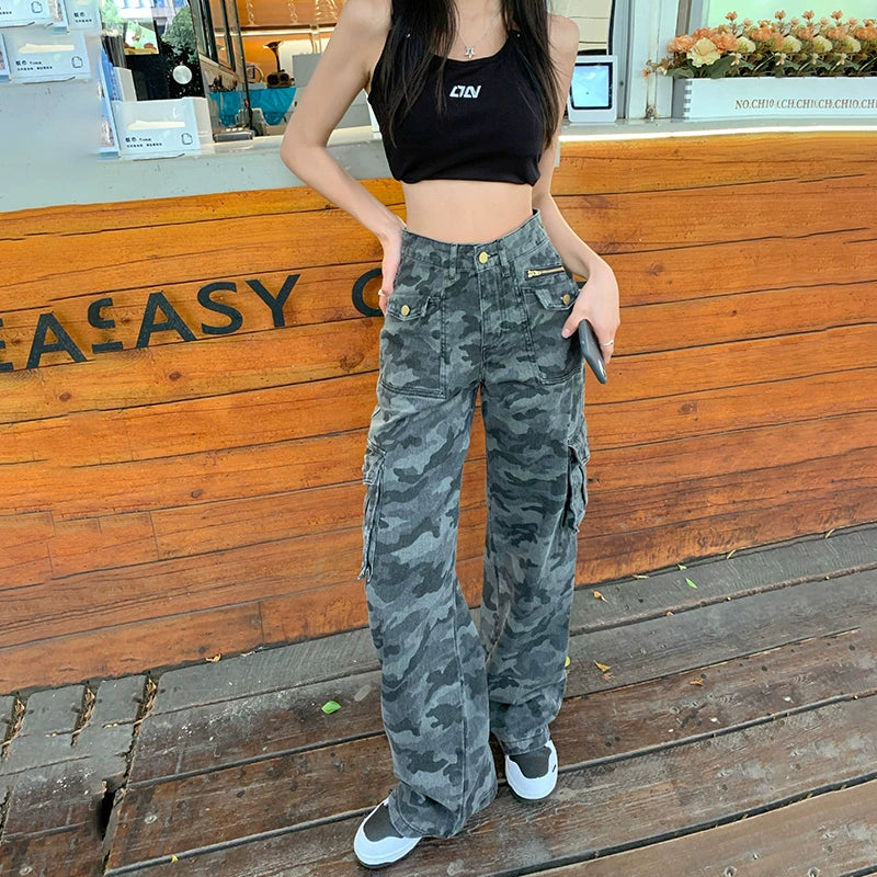 American Denim Camouflage Clothing Retro Hiphop Cargo Pants