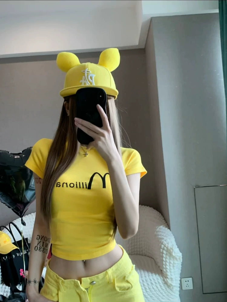 Sexy Yellow Dopamine Wear Silm Pure Desire Short Sleeve