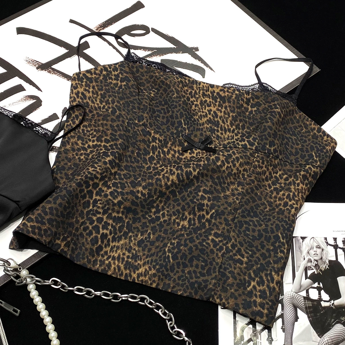 CCA Self-Made Vintage Leopard Print Camisole Acetate Lace