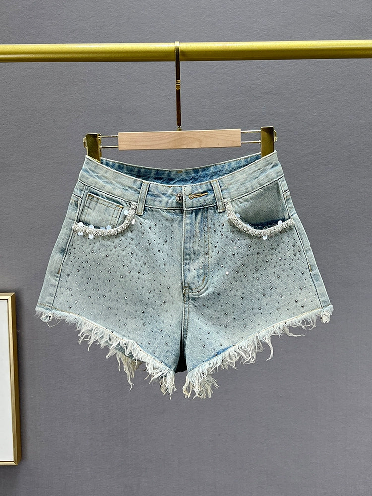 European Station Heavy Industry High Waist Silm Slim Looking Denim Shorts