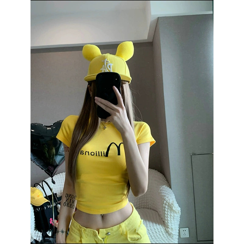 Sexy Yellow Dopamine Wear Silm Pure Desire Short Sleeve