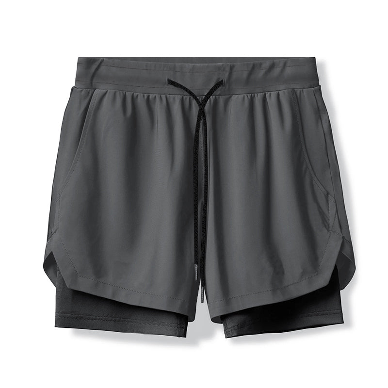 Makn Men's Double Layer Basketball Running Squat Exercise Shorts