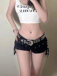 Estilo da moda Y2g Retro Rebite Elegante Alça Jeans Super Shorts Feminino Cintura Baixa Sexy Slim Olhando Hot Hip Calças