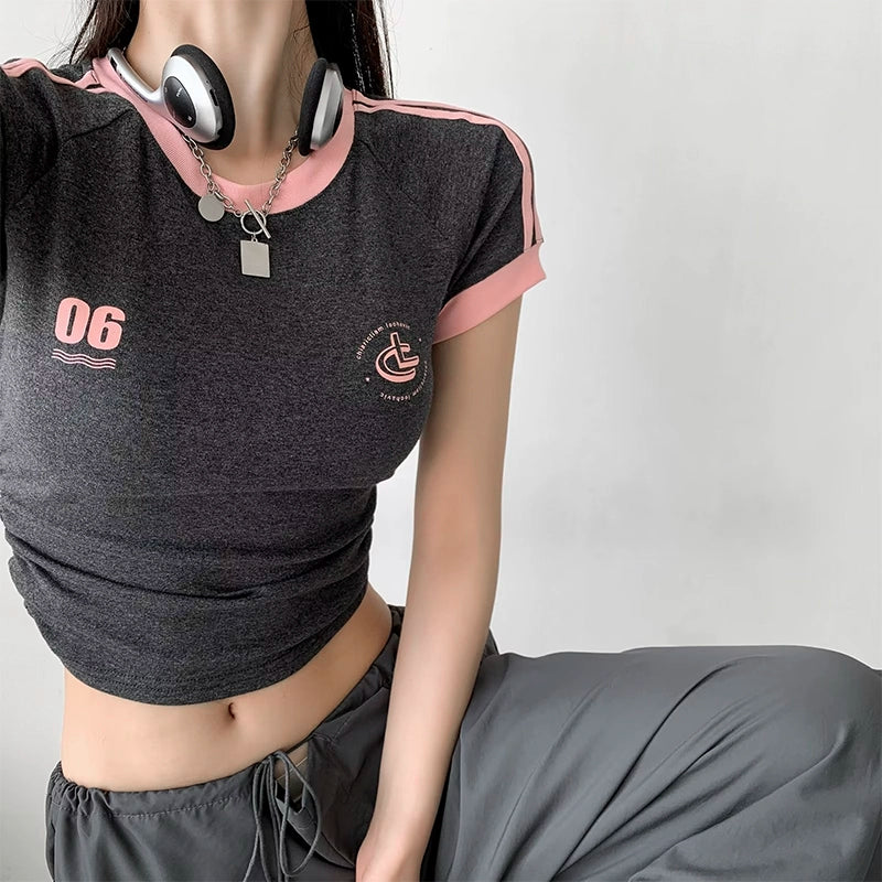 Zrshop Retro Athleisure Crop-Top Short Sleeve T-shirt