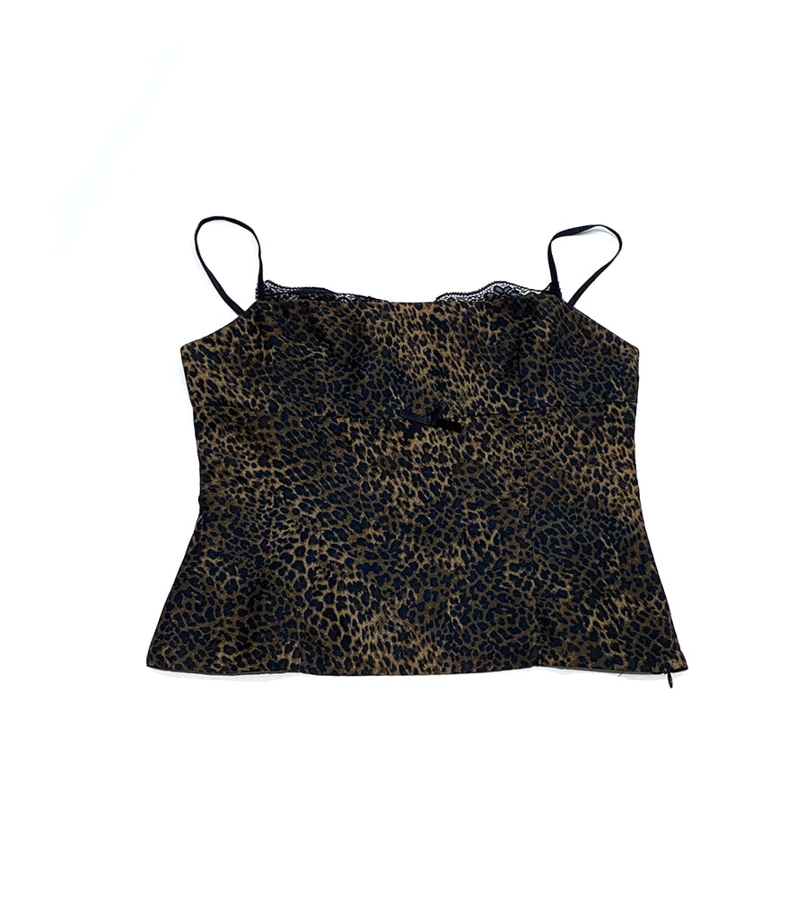 Camisola de renda de acetato com estampa de leopardo vintage feita por você mesmo