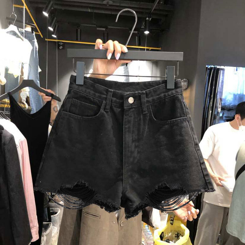 Internet Celebrity Raw Edge Ins Fat Girl A- line Denim Shorts